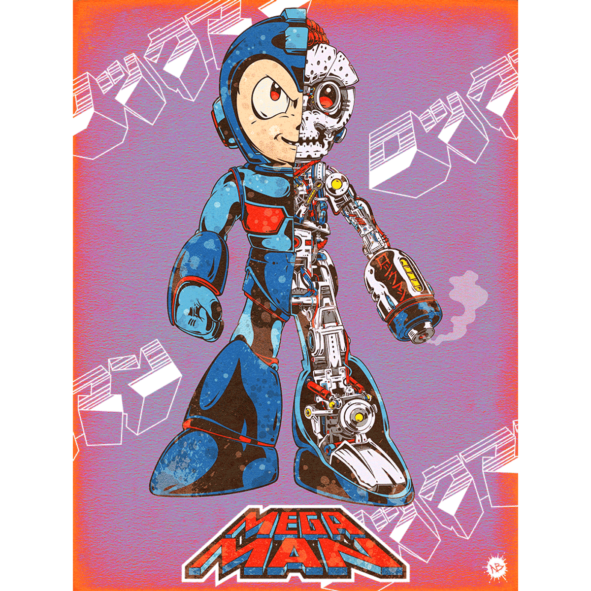 "Rokkuman | Mega-Dissection | ロックマン" Smoke Purple Mega Kanji Trans Variant