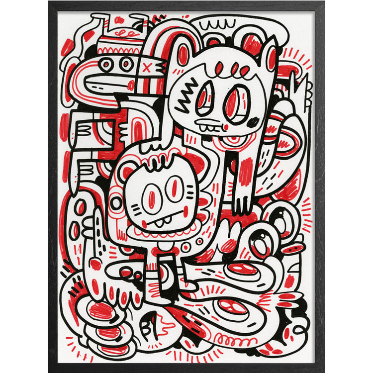 Red Compostion - Original Artwork by Jon Burgerman