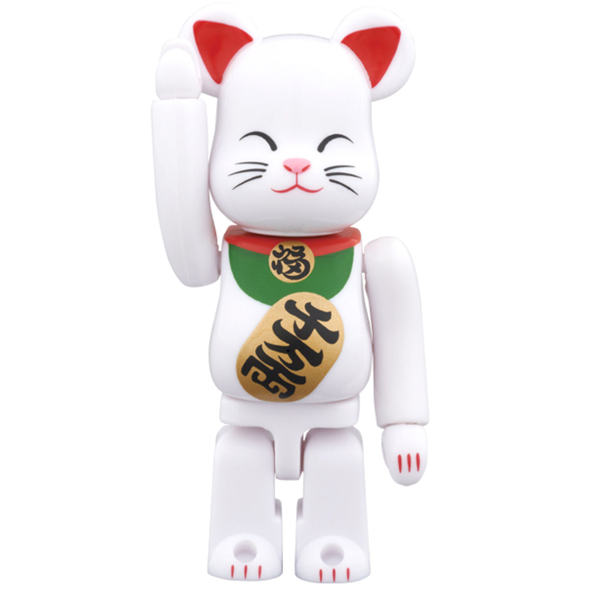 100% White Eyes Closed Beckoning Cat Bearbrick