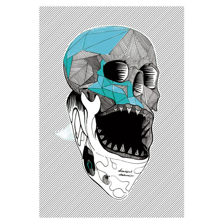 SKULL SHARK A3 PRINT by Mr Four Fingers