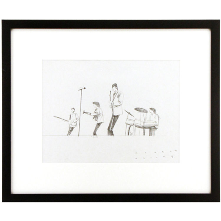 BEATLES PLAYING ON STAGE FROM KNEES UP WITH TALL MICROPHONE(BEATLES ROCK BAND PENCIL TEST DRAWING) by Robert Valley