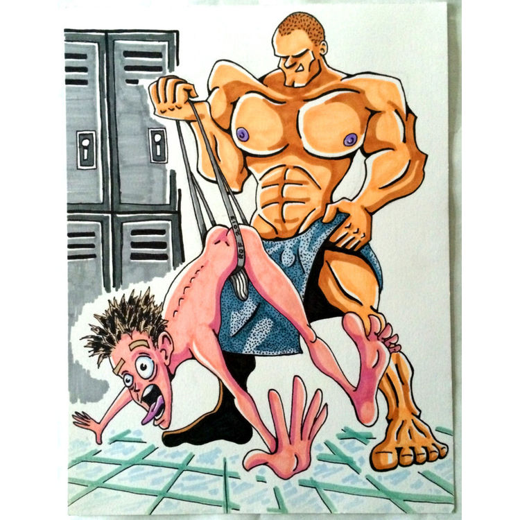"Locker Room Bullying" original marker drawing by Rufus