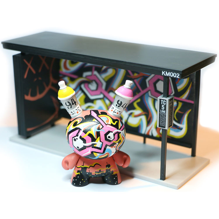 MTN94 All city Xagon One Custom set Kidrobot Dunny & Original Painted Kaws Bus Stop by Zukaty (Paulo Mendes)