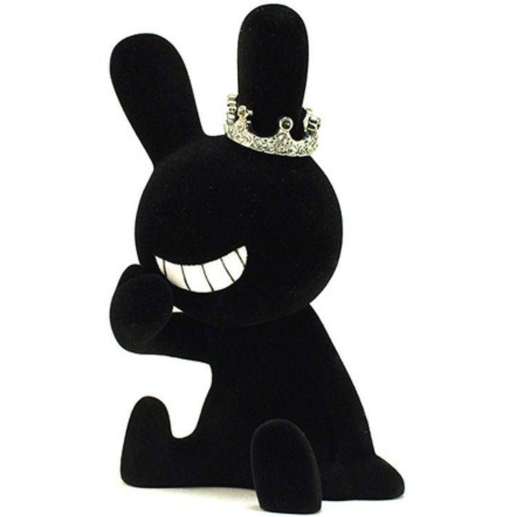 BLACK RABBIT SITTING ( Large ) - Flocked Ver. - black w/ crown by Tadayuki Iwa (Black Rabbit)