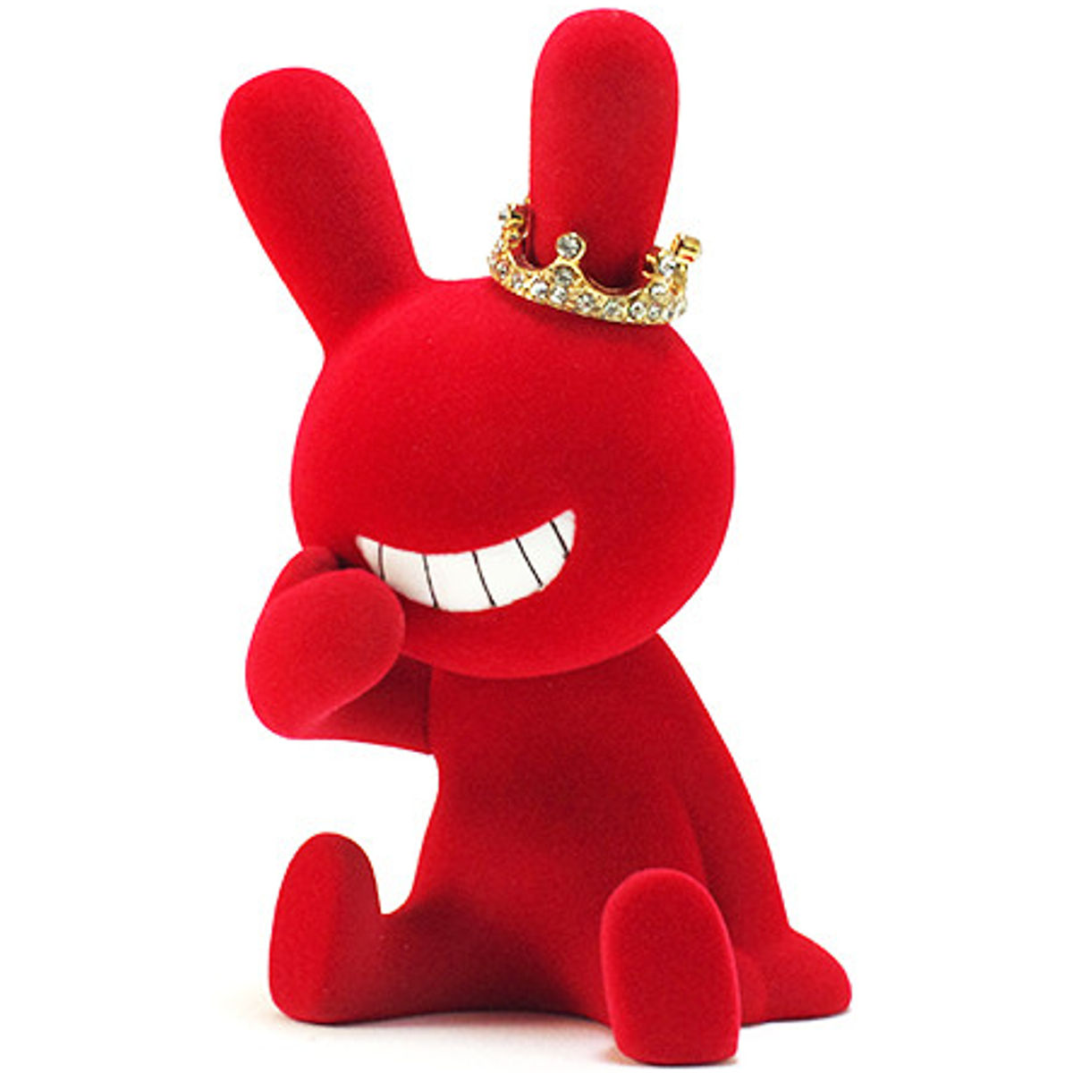 BLACK RABBIT SITTING ( Large ) - Flocked Ver. - wine red w/ crown