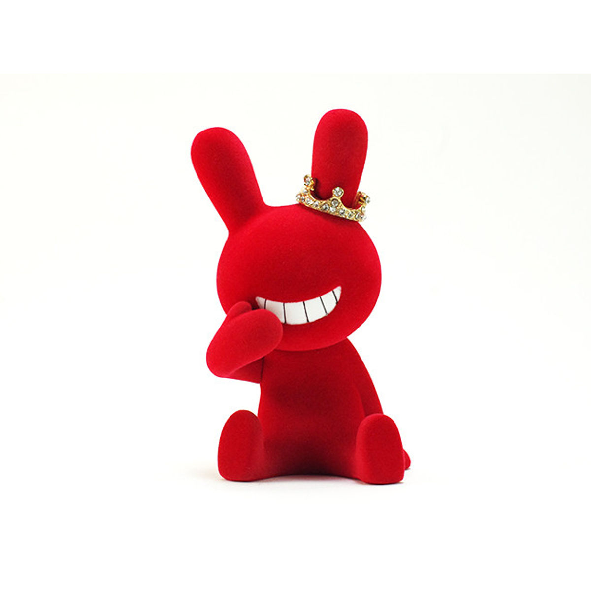 BLACK RABBIT SITTING ( Large ) - Flocked Ver. - wine red w/ crown