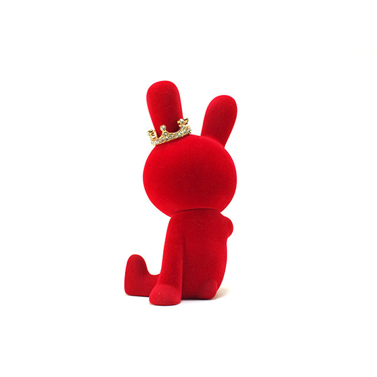 BLACK RABBIT SITTING ( Large ) - Flocked Ver. - wine red w/ crown