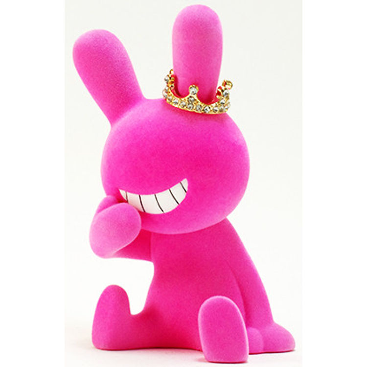 BLACK RABBIT SITTING ( Large ) - Flocked Ver. - pink w/ crown by Tadayuki Iwa (Black Rabbit)