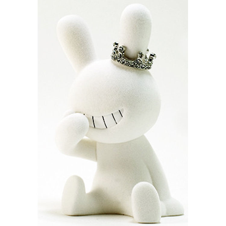 BLACK RABBIT SITTING ( Large ) - Flocked Ver. - white w/ crown by Tadayuki Iwa (Black Rabbit)
