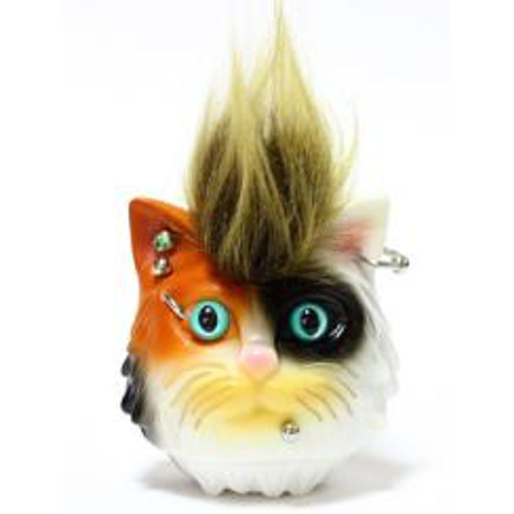 REFRESHMENT CAT Mohawk & Piercing HEAD: Keychain (tortoiseshell cat: Brown Hair) by Aya Takeuchi