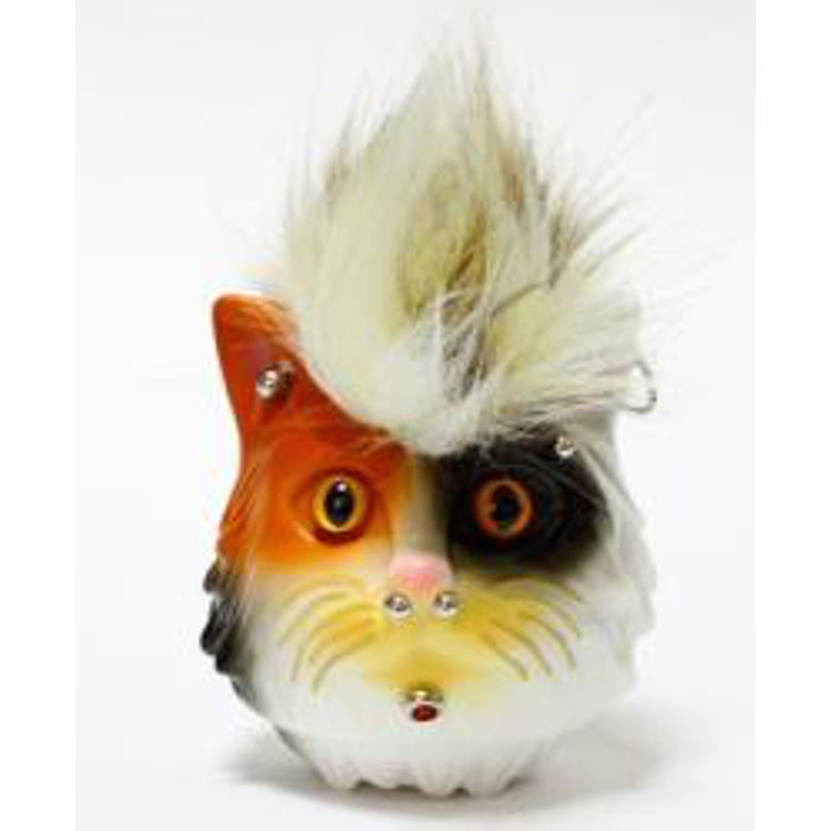 REFRESHMENT CAT Mohawk & Piercing HEAD: Keychain (tortoiseshell cat: Ash hair) by Aya Takeuchi