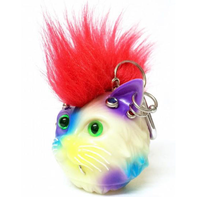 Refreshment CAT GID Mohawk & Piercing HEAD: Keychain (red Mohican) by Aya Takeuchi
