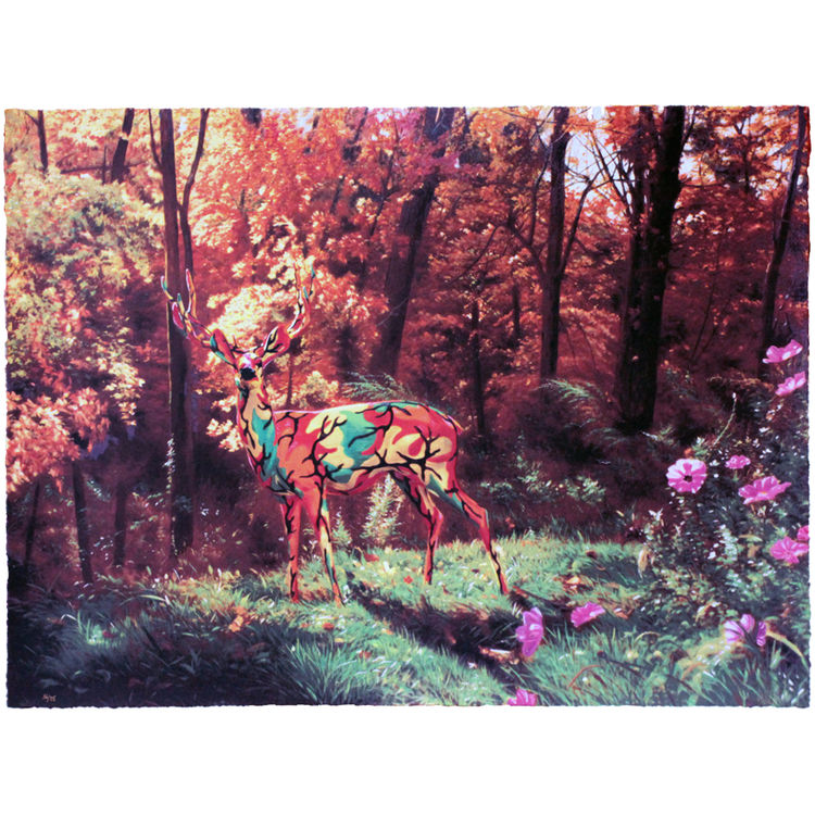 Camo Deer in Autumn by Ron English