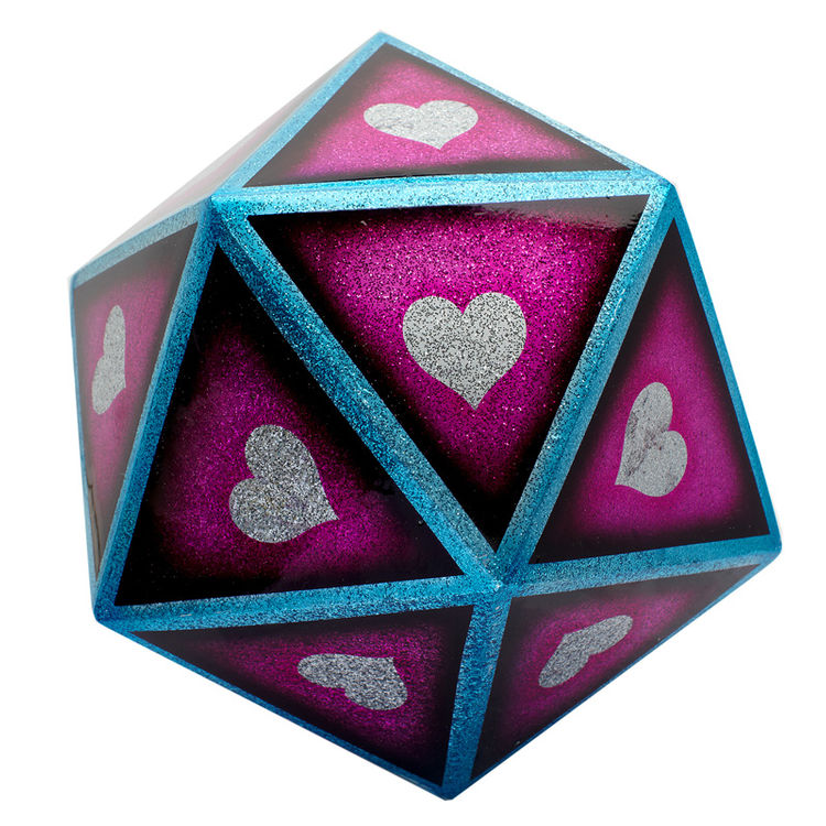20 Sided XL Gaming Dice Hearts by 'Dirty' Donny Gillies
