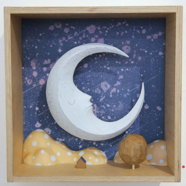 Pale Blue Crescent Moon Over the House with Butternut Tree by Yoskay Yamamoto