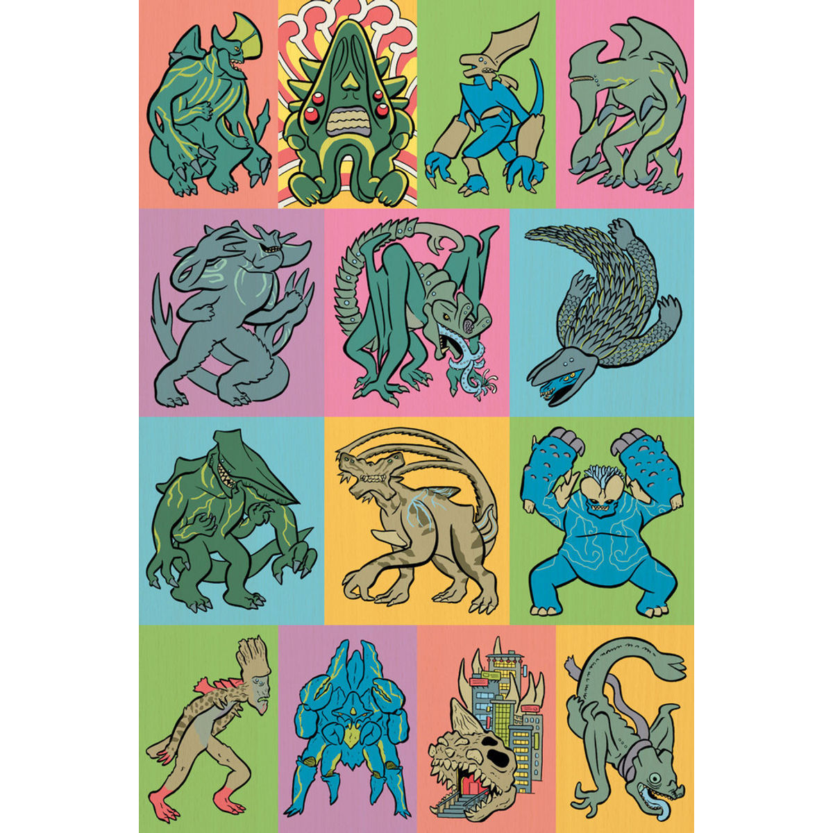 "Kaiju Blocks" Wood Print