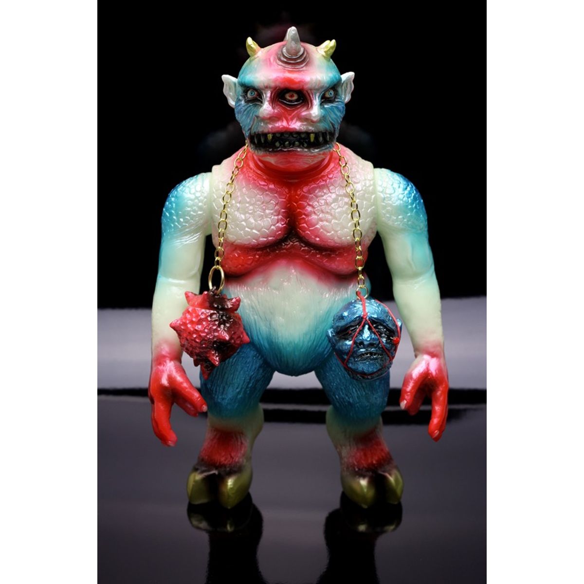 MVH X SPLURRT CINEMA MONSTER "FIRE & ICE" VERSION - blue head / red ball variant with gold chain