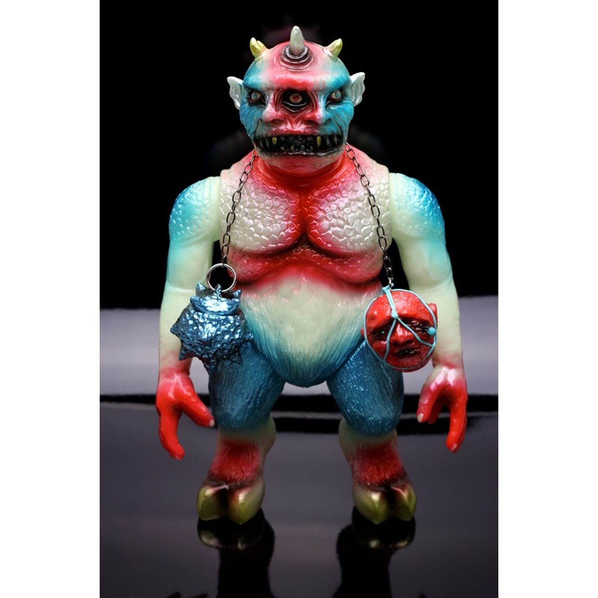 MVH X SPLURRT CINEMA MONSTER "FIRE & ICE" VERSION - red head / blue ball variant with gun metal chain