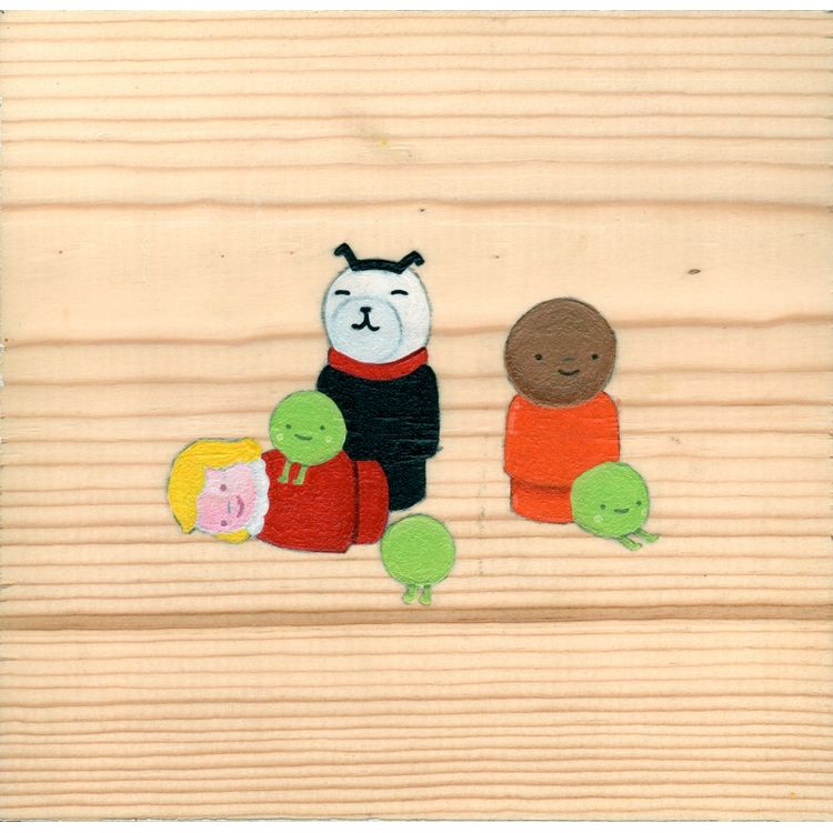 Found Item No.5: Little People Acrylic on Wood 7 x 7 in by Tony Rabit
