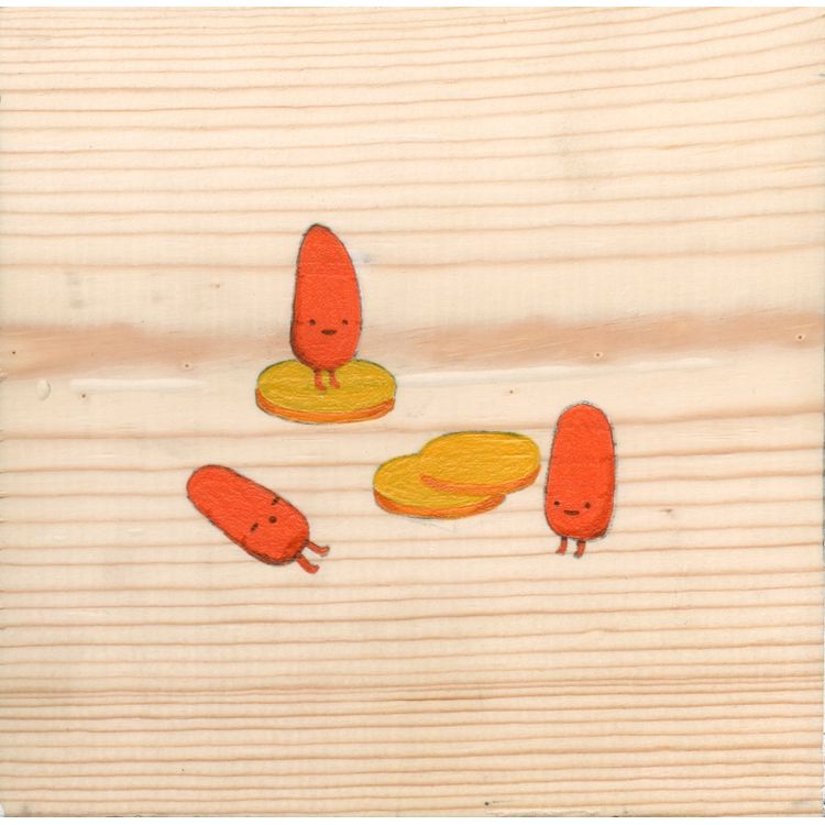 Found Item No.2: Random Assortment of Coins Acrylic on Wood 7 x 7 in by Tony Rabit