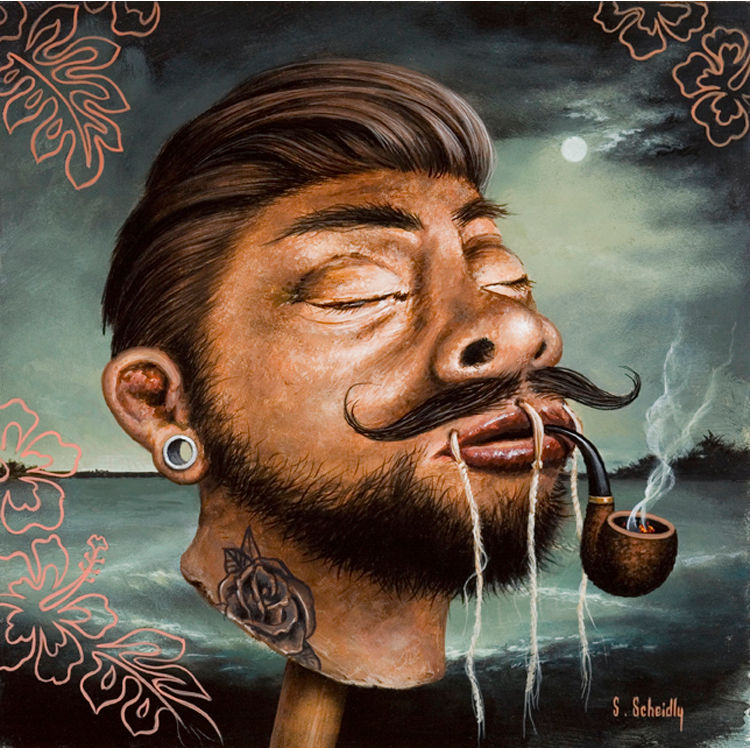 Shrunken Hipster head by Scott Scheidly