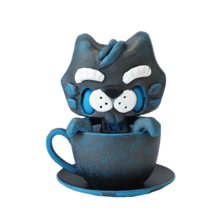 Blue Mitted Kitty Tea by Marianne Roosa
