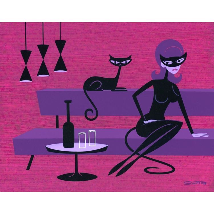 Black Kitten in Purple by Shag (Josh Agle)