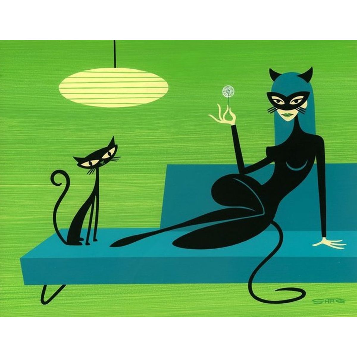 Black Kitten in Green