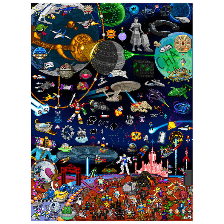 "8-Bit Pixels in Space" Print by Roger Barr