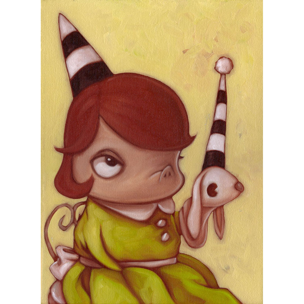 Girl in Green Dress With Rabbit Puppet