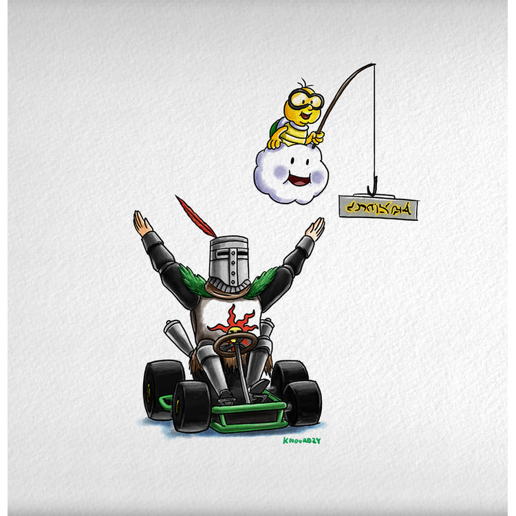 "Dark Souls Invades Mario Kart (Solaire of Astora)" Print by Keith Noordzy