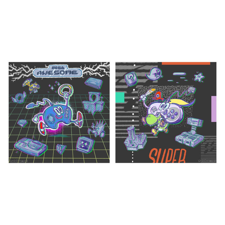 "Mega Awesome Control Pad vs Super Rad Controller" Print Set by Nate Bear