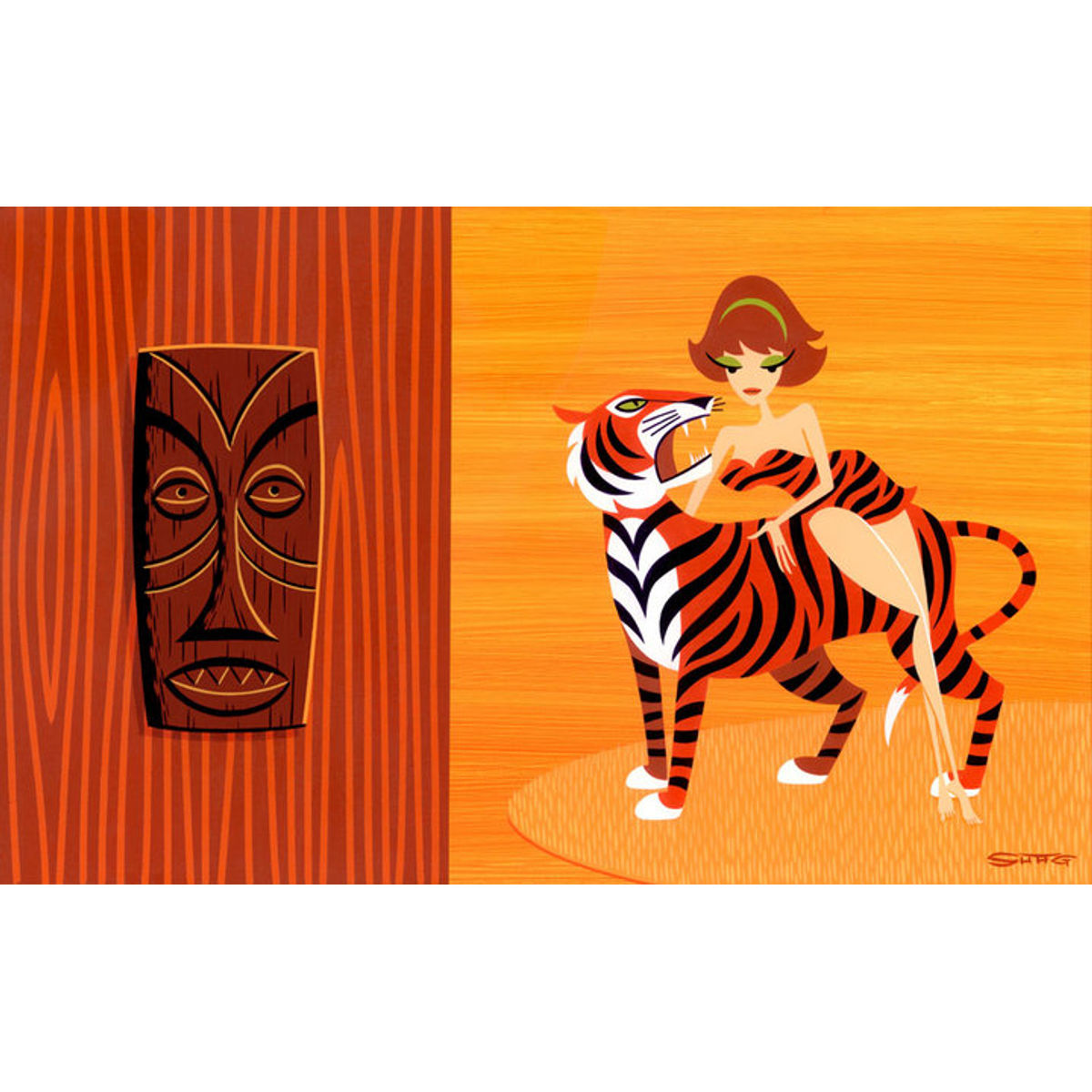 Pinup With Tiger and Spirit Mask