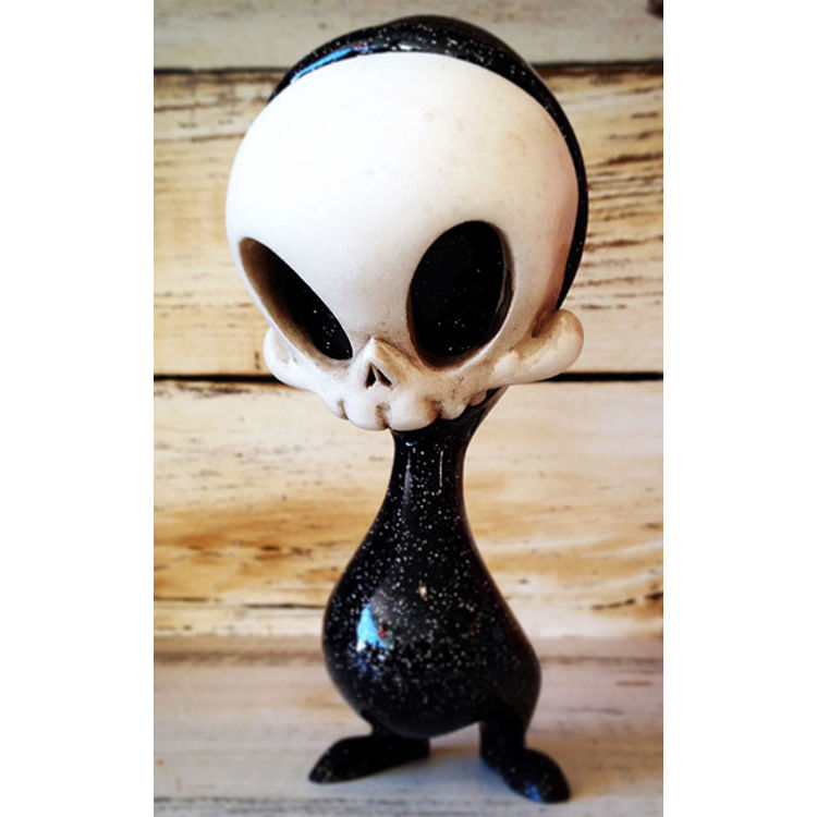 Hand Painted Black Glitter Mini Resin Skelve by Brandt Peters
