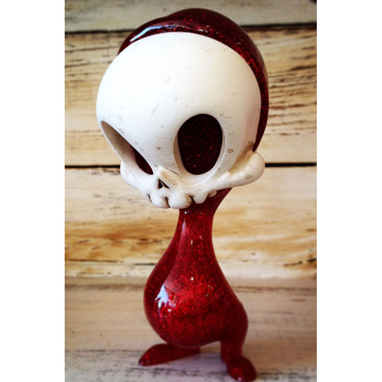 Hand Painted Red Glitter Mini Resin Skelve by Brandt Peters