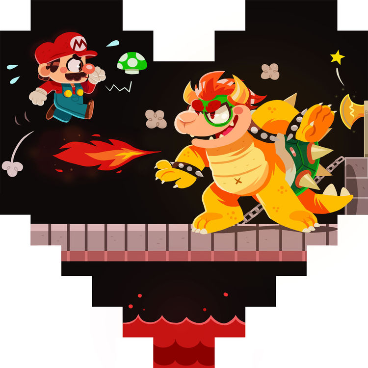 "Mario Vs Bowser" Wood Print by Erin Hunting