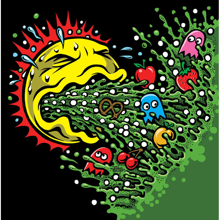 "Pac man Puke" Wood Print by Jim (Jimbo) Phillips