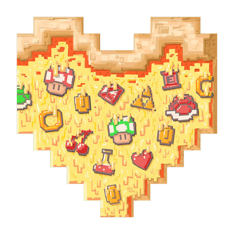 "Power-Up Pizza" Wood Print by Nate Bear