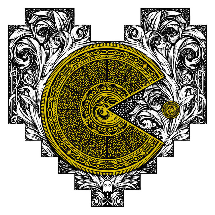 "Pac-Man Victoriana" Wood Print by Vincent Carrozza