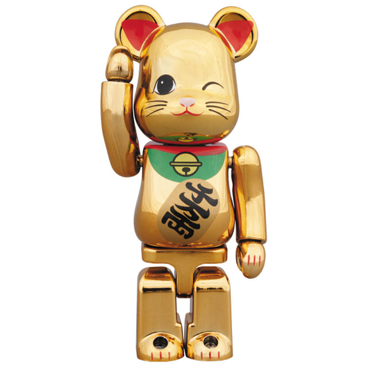 100% Beckoning Cat Gold-Plated Winking Be@brick by Medicom