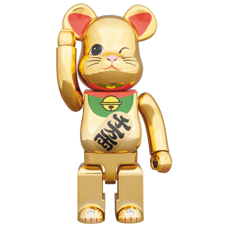 400% Be@brick Beckoning Cat Gold-Plated Winking by Medicom