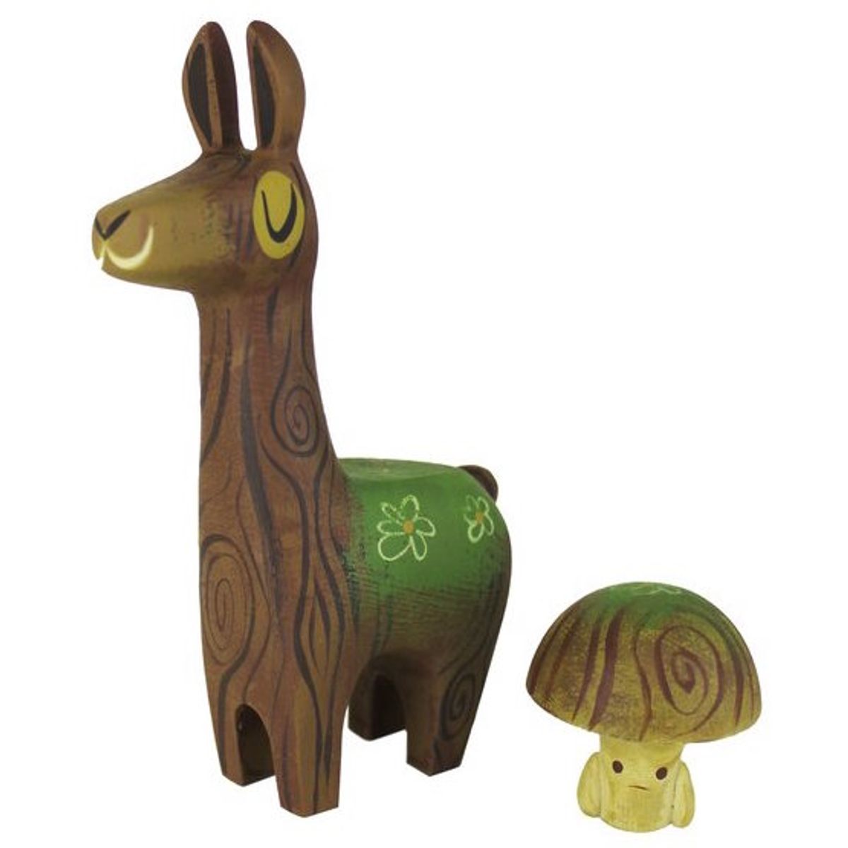 mossy wood llama and toadstool