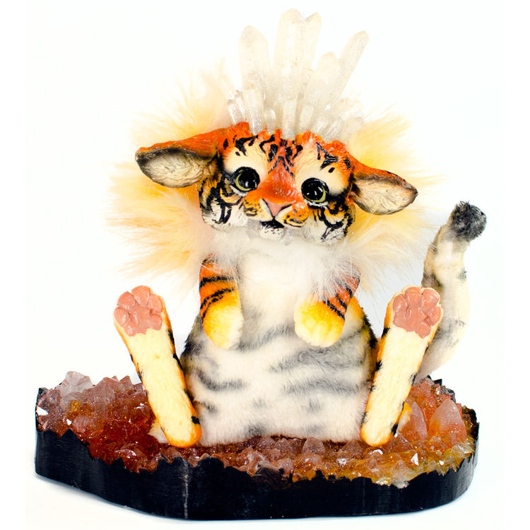 Calcite Tiger Crystal Kitten & Geode Stand by Magweno