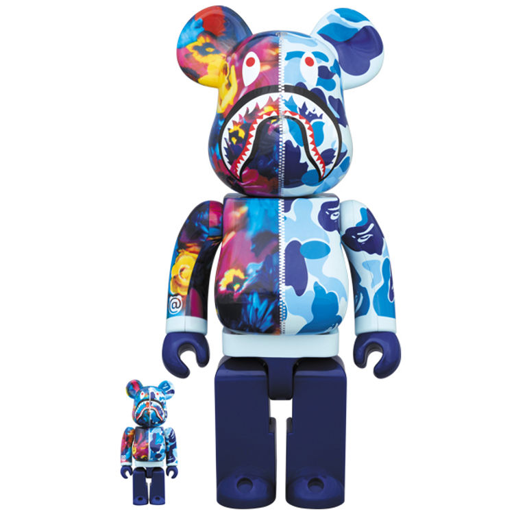 100% & 400% Blue Shark Camo X Mika Ninagawa Be@rbrick (Set) by BAPE (A Bathing Ape)