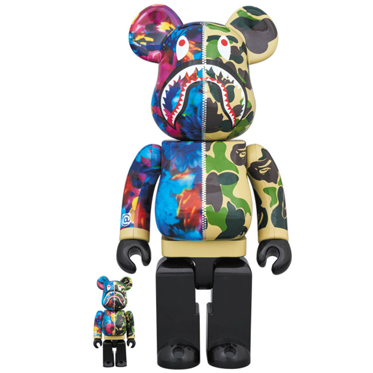 100% & 400% Green Shark Camo X Mika Ninagawa Be@rbrick (Set) by BAPE (A Bathing Ape)