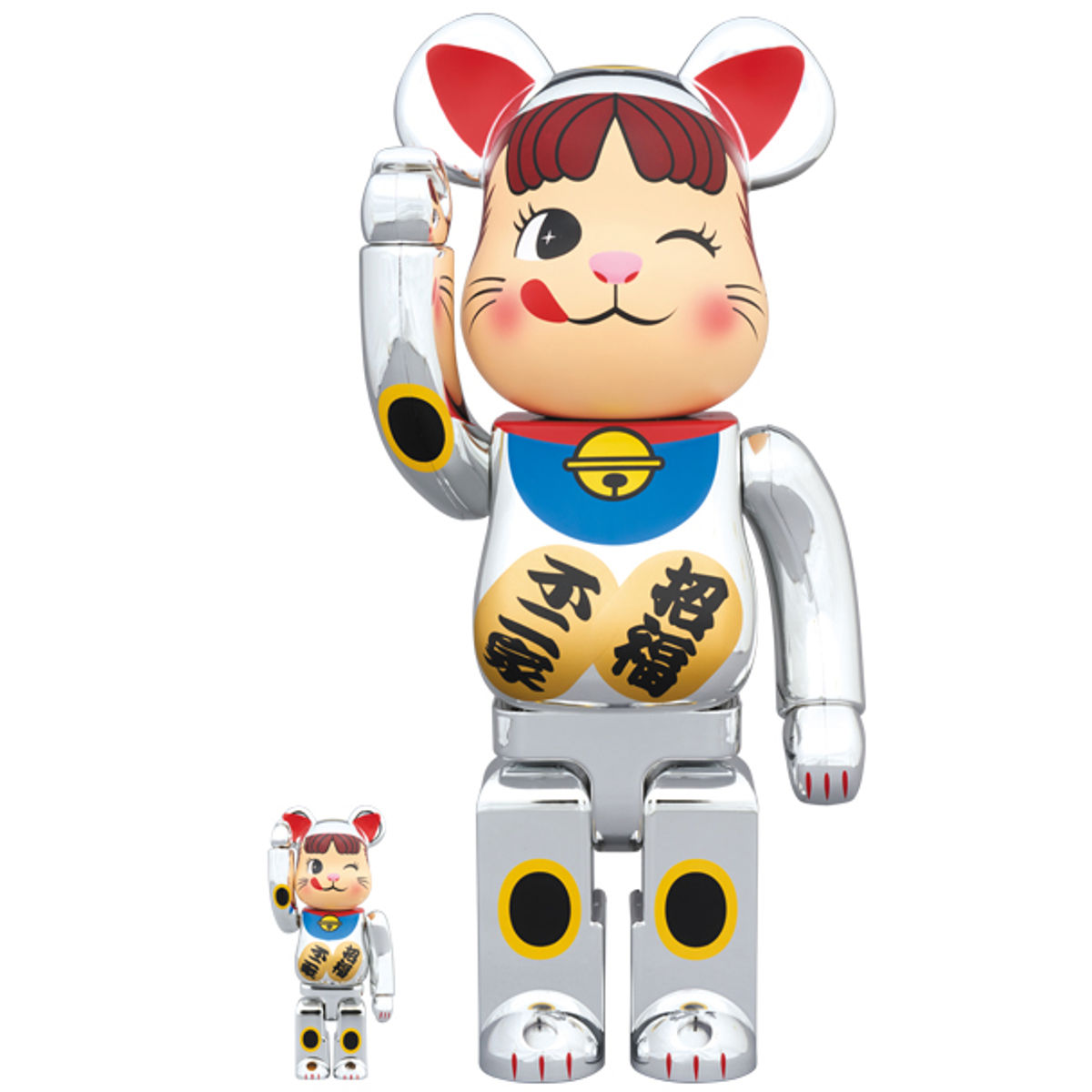 100% & 400% Milky Peko-chan Silver Beckoning Cat (Set)
