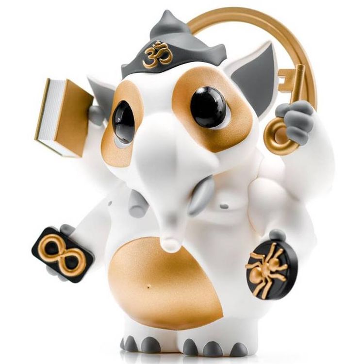 4" White/Gold Standing Kachapati Ganesha by Coarse