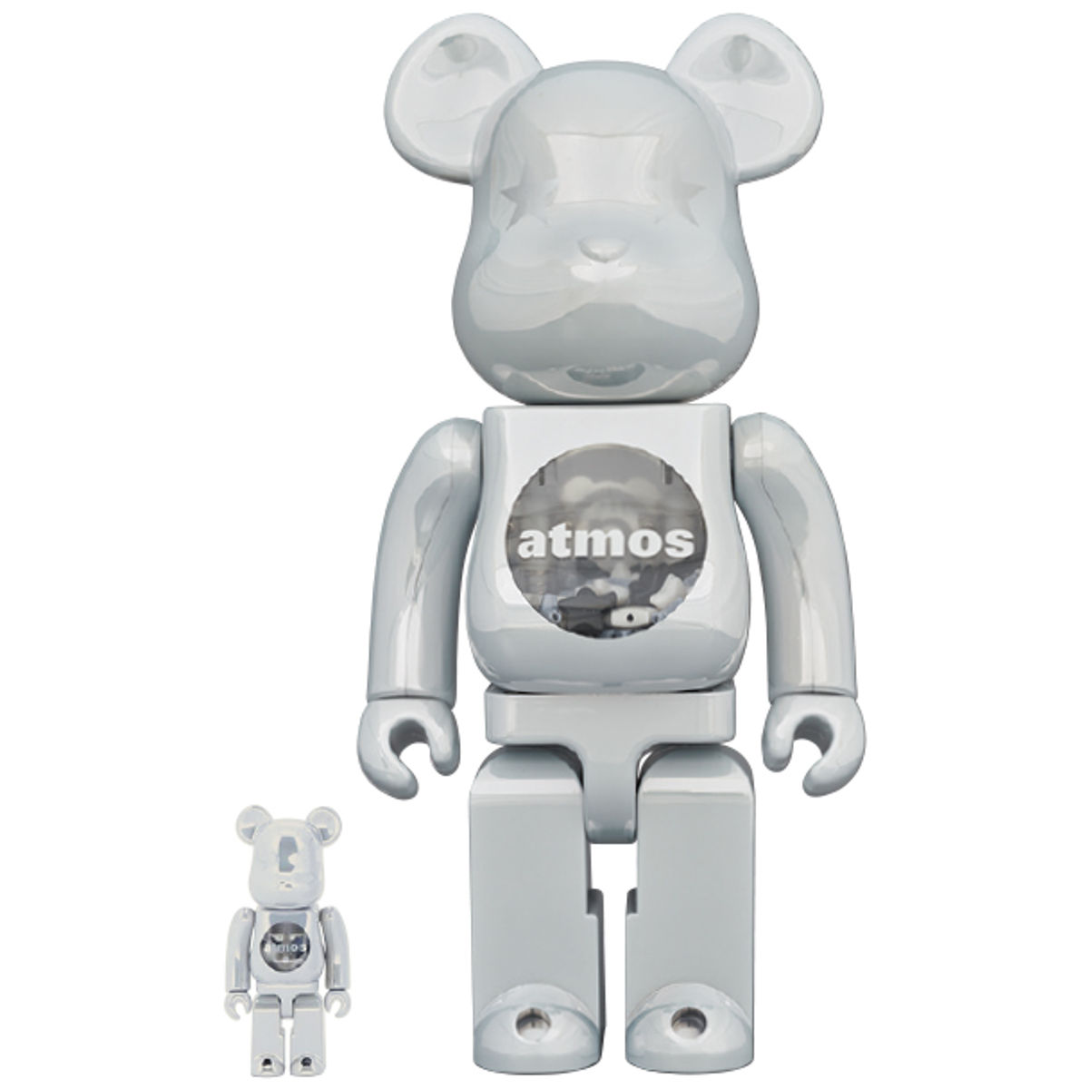 100% + 400% White Chrome Atmos Bearbrick Set)