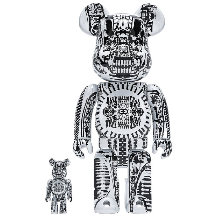 100% + 400% Black Chrome H.R. Giger Be@rbrick (Set) by H.R. Giger