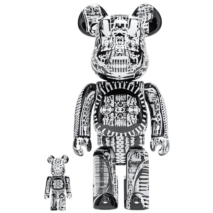 100% + 400% White Chrome H.R. Giger Be@rbrick (Set) by H.R. Giger